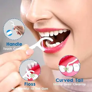 Dental Floss Benang Gigi dengan Handle Touch Comfort & Curved Tail Strong Deep Cleaning Tidak Berbahaya untuk Gusi