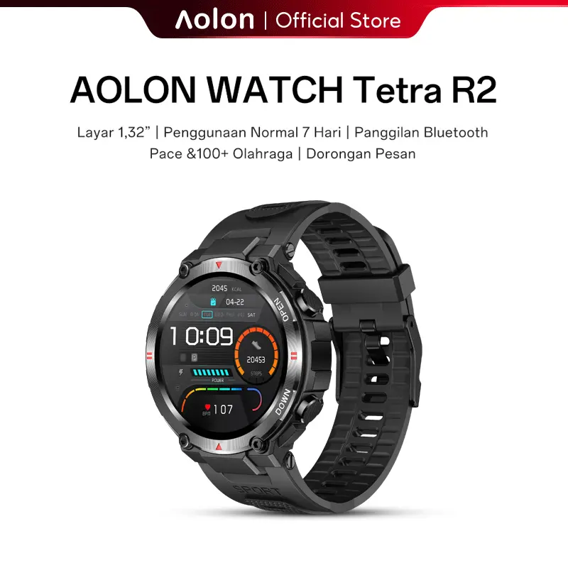 Aolon Tetra R2 Jam Tangan Pintar Pria Olahraga Luar Ruangan Kebugaran Dial Khusus Pelacak Kebugaran IP67 Tahan Air Jam Tangan Layar Sentuh Penuh Panggilan Bluetooth Pelacak Kebugaran Denyut Jantung jam tangan pria jam tangan smartwatch 0