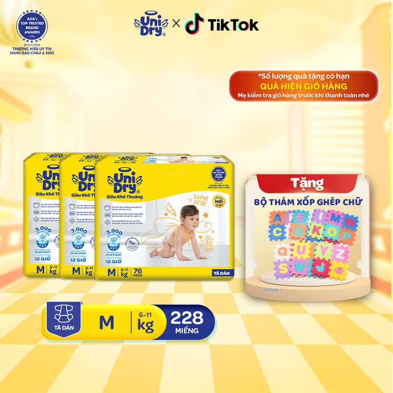 Combo 3 Tã dán UniDry Siêu khô thoáng gói Super Jumbo Size M76 L68 XL62 Cho Bé