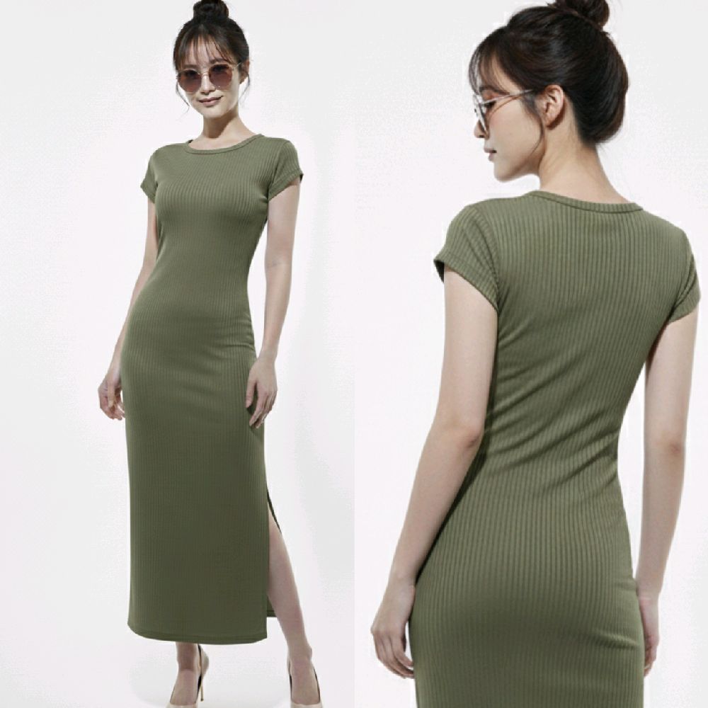 Dress Casual Wanita Slim Fit Pressbody Lengan Pendek Belah Samping Lime Dress Casual Wanita Slim Fit Pressbody Lengan Pendek Belah Samping Lime