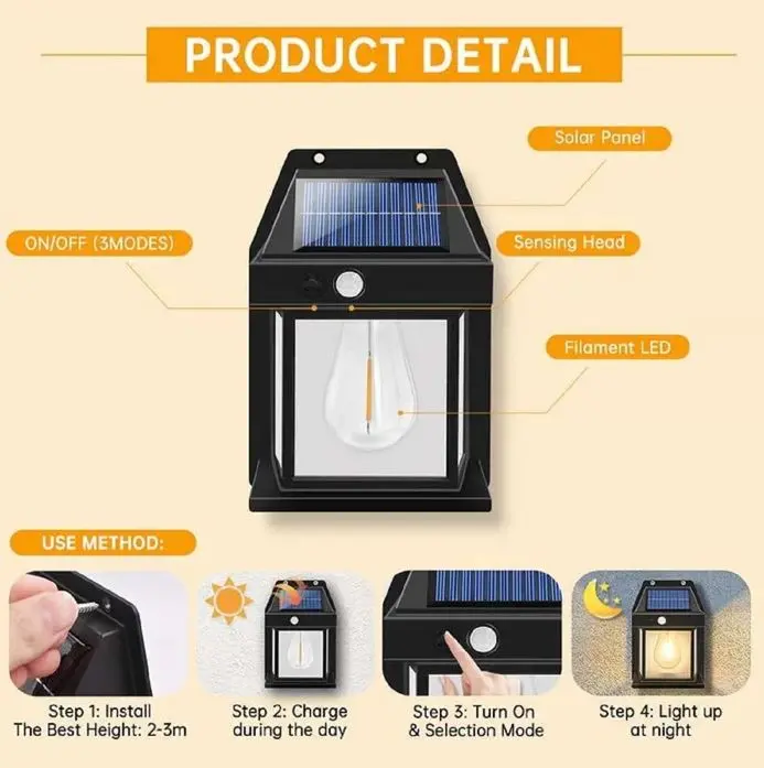 Solar Interaction Wall Lamp Lampu Dinding Lampu Hias Outdoor Taman Tenaga Surya Sensor Waterproof 2