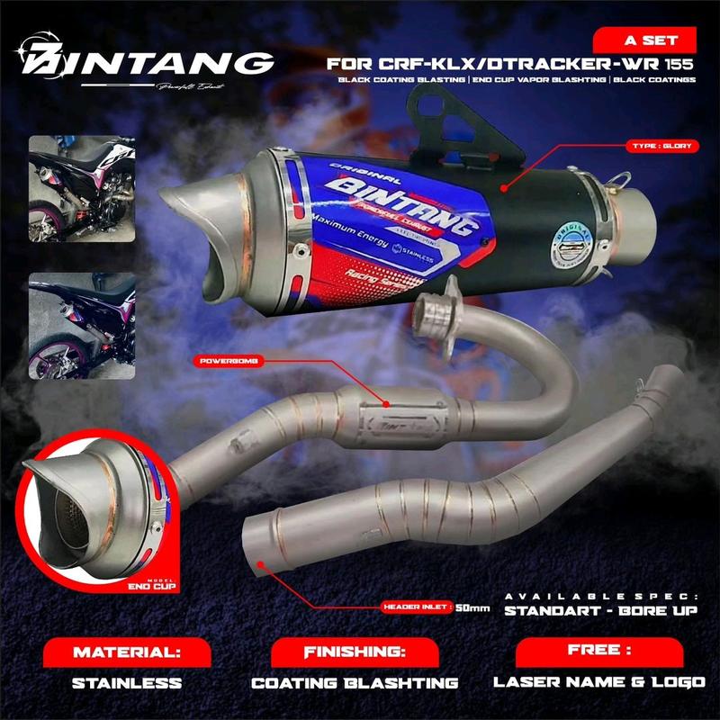 Knalpot KLX 150 • CRF 150 • D Tracker 150 • Wr 155 Type Glory Series Kolong Atas inlet 50mm 1