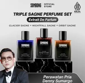 SOMBONG Triple Sagne Parfume Set Extrait De Parfum - Glacier Nightfall & Orbit - Halal Indonesia - Perawatan Pria Denny Sumargo Botol