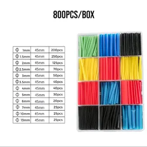 800Pcs Car Heat-shrink Tubing Thermoresistant Tabung Heat Shrink Wrapping Kit Sambungan Listrik Kawat Kabel Isolasi Sleeving