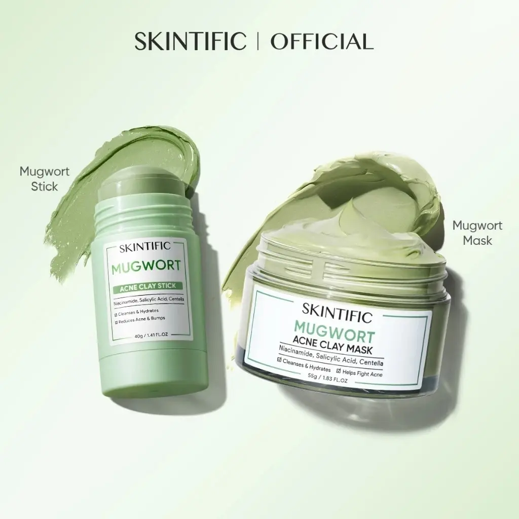 SKINTIFIC - 2pcs set Mugwort Clay Mask Stick Mask Cleansing Clay Masker Muka Travel Friendly (40g)+ Mugwort Mask Anti Pores & Acne Clay Mask Moisturizing Mud Reduce Redness Skincare Stick