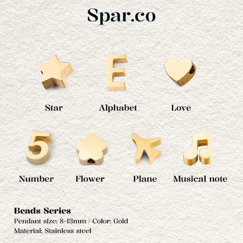 Spar.co Beads Gold Charm Liontin Titanium  Lapis Emas  Bentuk Angka Untuk Kalung atau Gelang Custom Flexible Model Beads SP-AAF1121 1