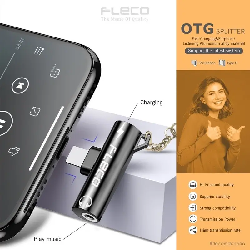 OTG Iphone Lightning USB Type C to Jack Earphone Splitter Audio Adapter Converter Headset Handsfree 0