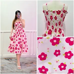 Dress Babydoll Tali Wanita Smocked Karet Full Casual Bahan Twiscone Melar