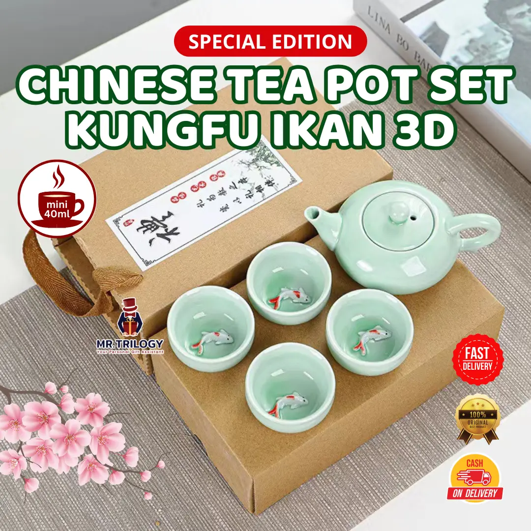 Cangkir Teko Set Keramik CLASSIC IKAN 3D Souvenir Chinese Tea Pot Hampers Gelas Teh Kopi