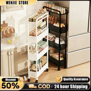 Putih Tempat Penyimpanan Multifungsi Dengan Roda Storage Trolley Wheels Rack