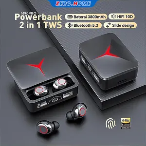NEW Update Headset Bluetooth M90 pro  Bluetooth 5.3 with PowerBank 3800mAh Full Bass10D HIFI Stereo headphone bluetooth gaming  IPX7 Waterproof Earphone Led Ponsel