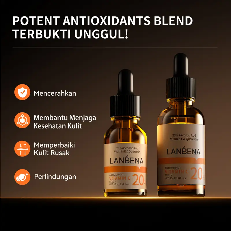 [HOT][OFFICIAL] LANBENA 20% Serum Vitamin C Murni – Mencerahkan Kulit, Menghilangkan Flek Hitam & Noda Jerawat, Anti-Aging, Melembabkan, Cocok untuk Semua Jenis Kulit (15ml/30ml) | Dengan Hyaluronic Acid & Collagen 2
