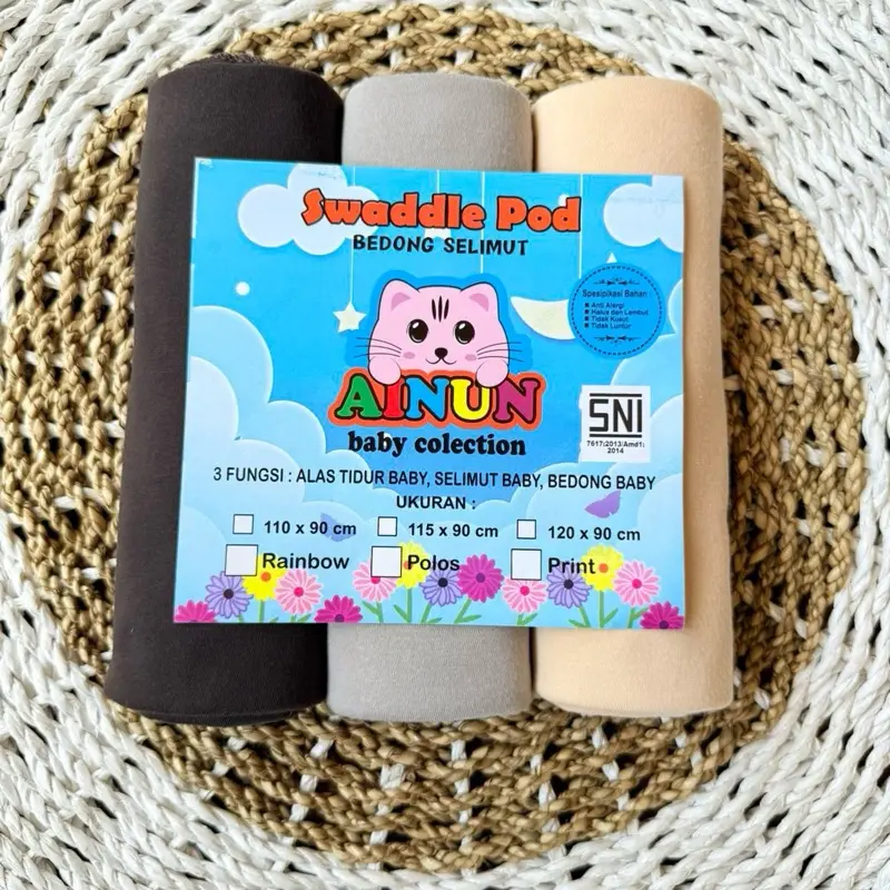 Bedong Bayi Ainun Selimut Bayi JUMBO Rainbow Polos Warna 110x90cm - 3Pcs Newborn