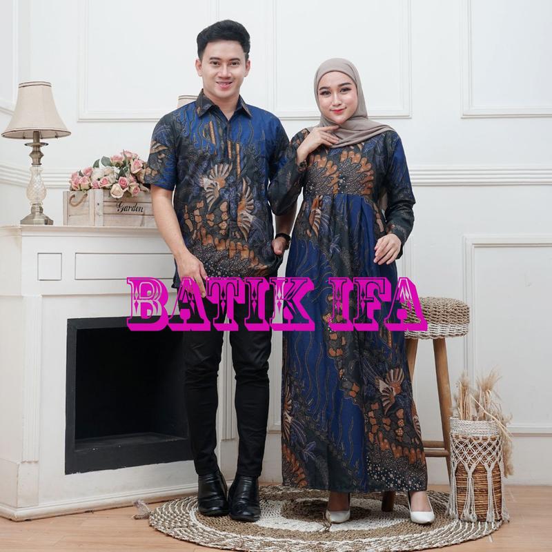 Baju Batik Couple Modern - Sarimbit Batik Kekinian -  Pasangan Gamis dan Kemeja Lengan Pendek 8