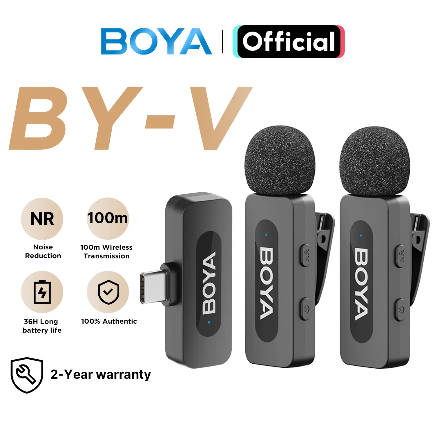 BOYA BY-V2 / V1 Phiên bản mới, Micro Lavalier không dây, Công nghệ 2.4GHz, Nút Giảm tiếng ồn, Tương thích với Android, iPhone, iPad, PC, Máy ảnh và BY-V3, Đi kèm với hộp sạc, Lý tưởng cho người sáng tạo nội dung, KOL và Vlog