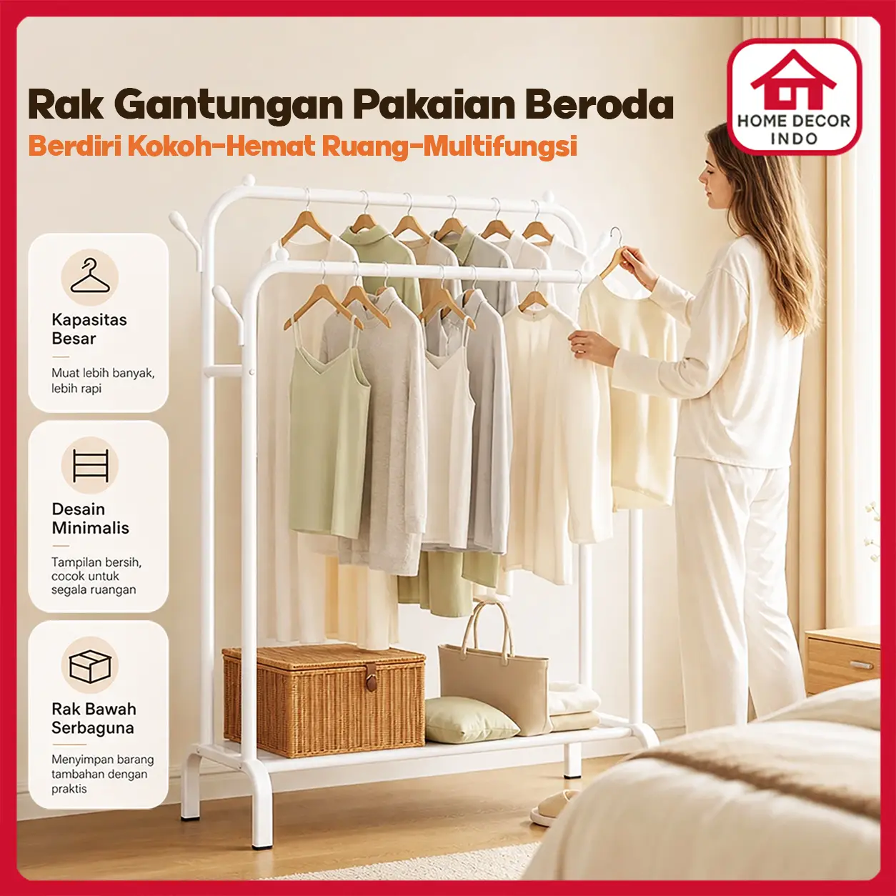 Home decor  -  Rak Jemuran Baju Multifungsi Minimalis | Clothes Rack Besi Kokoh dengan Rak Sepatu dan Gantungan Tas Hemat Ruang