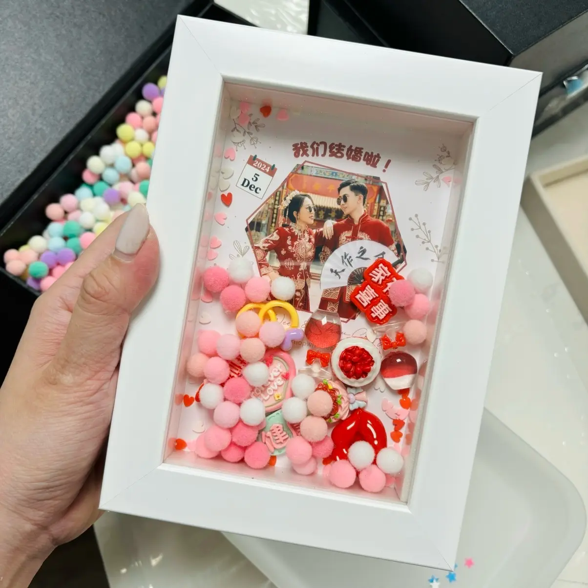 (Love Template) Personalized Photo Print & Name with Frame and Cute Charms - Perfect Anniversary & Valentines Day Gift for Your Loved One!