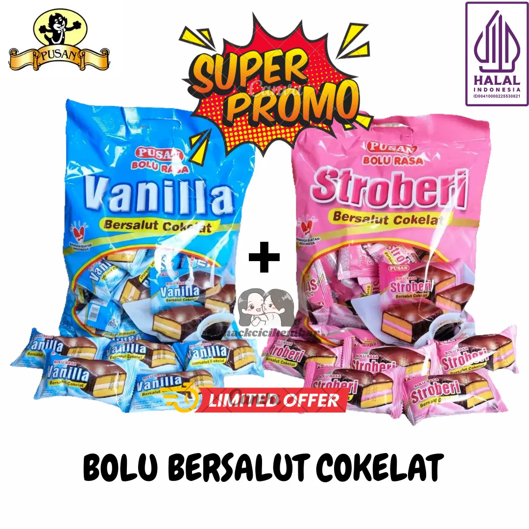 [PAKET KEMBAR] BOLU BERSALUT COKELAT RASA VANILLA & STROBERI 640gr Cemilan Food