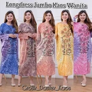 LONGDRES BAJU BAHAN KAOS WANITA JUMBO SANTAI Bunga Nyaman Panjang Casual Motif Cantik MAX BB 90 KG