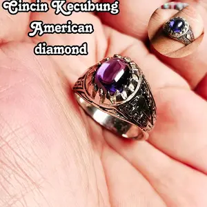 Cincin batu akik kecubung ungu dim 10 mm cincin pria/ ring alpaka super