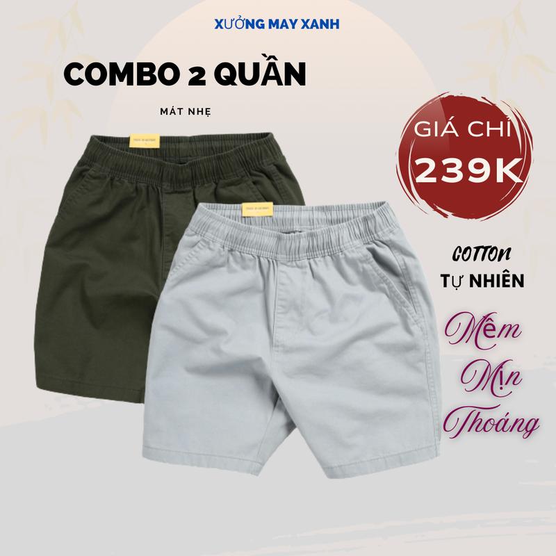 2 quần đùi hè Xưởng may Xanh kaki mềm mịn mát phom trên gối năng động thể thao Nam Có Túi Menswear Sport  thường đù sắc có thể giặt máy âu short quan short quần  short gió