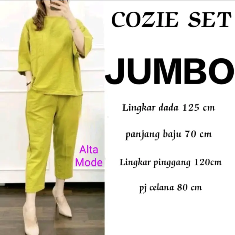 COZIE ONE SET JUMBO SETELAN WANITA TERBARU XXXL BAHAN KATUN LINEN PREMIUM TEBAL DAN NYAMAN 0