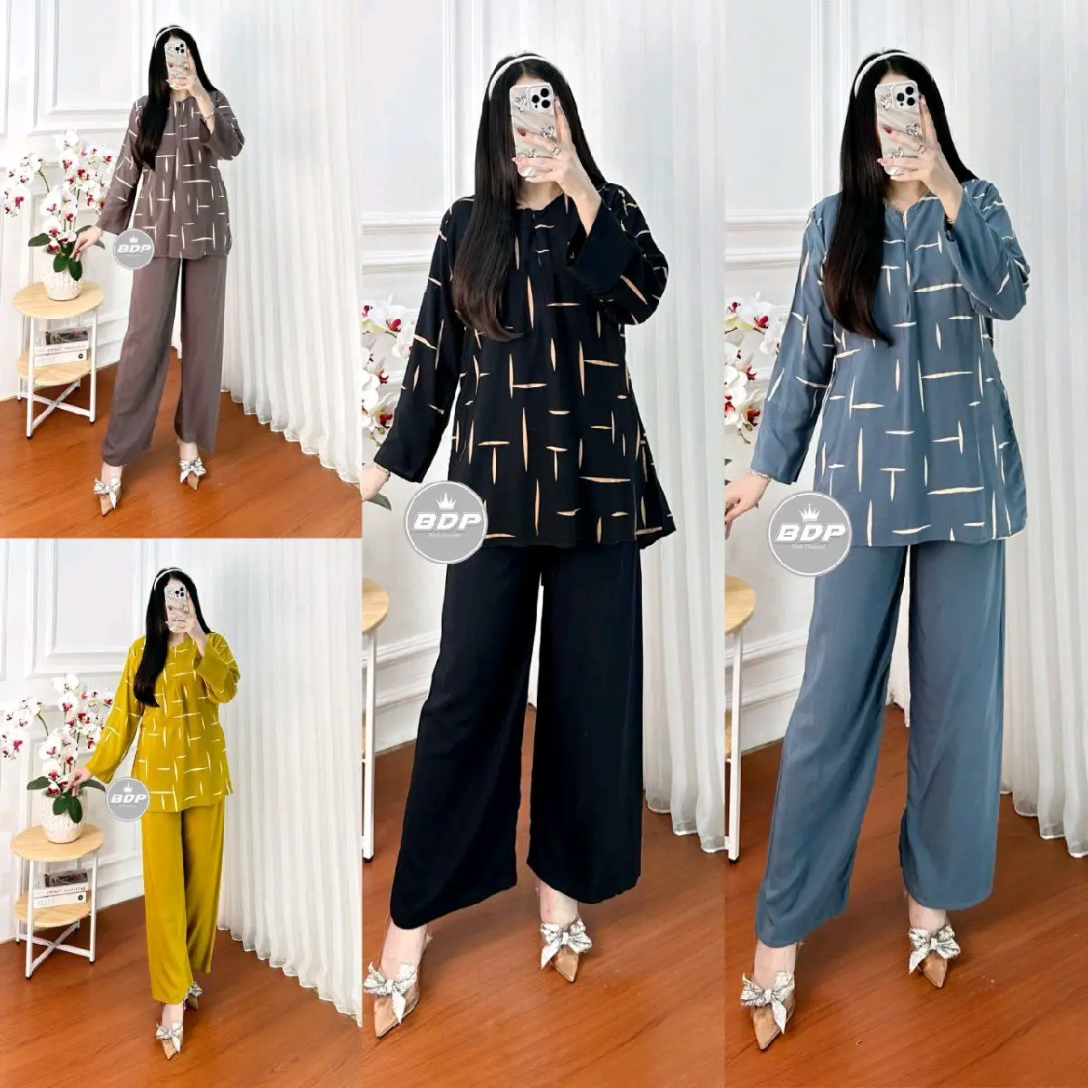 Setelan Panjang Line Rayon Wanita Dewasa - Celana dan Baju