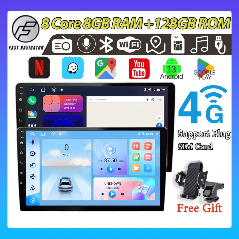 8Cores 8GB+128GB Head Unit Support Plug SIM Card IPS Car Screen Android 13 Mobile Navigasi , Built-in Fan Car Radio / FM radio player, GPS, Wifi, Bluetooth Untuk TOYOTA Daihatsu Mitsubishi android mobil Navigation 0