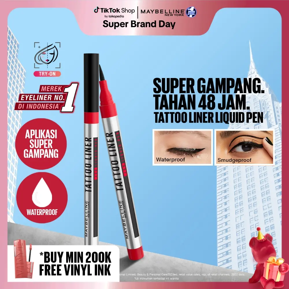 MAYBELLINE Tattoo Liner 48H Liquid Pen Eyeliner Waterproof Make up Line Tattoo High Impact Tahan Lama 48 Jam Hitam