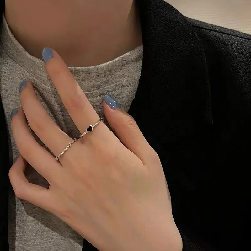 COD❤️ 2Pcs/Set Cincin Korea Kupu-kupu Zirkon Hitam Pembukaan Dapat Disesuaikan Butterfly Fashion Adjustable Untuk Wanita Murah-CL 5