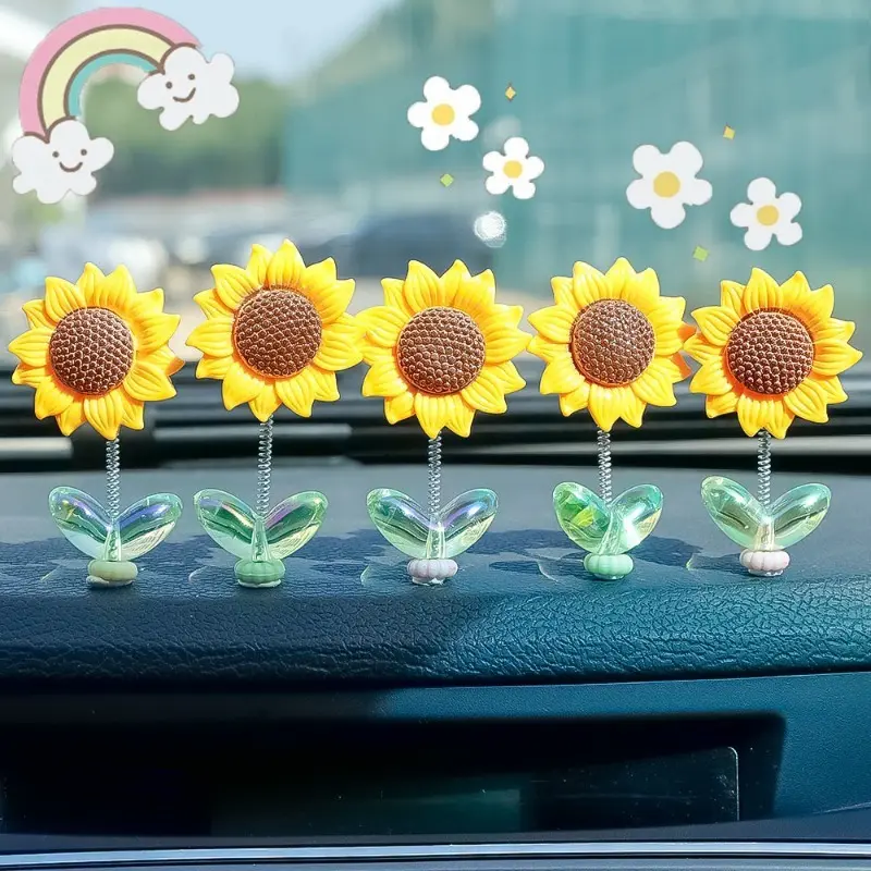 Cute Swinging Sunflower Ornament Car Window Center Console Dashboard Creative Fresh Flower Decor Auto Interior Accessories4710