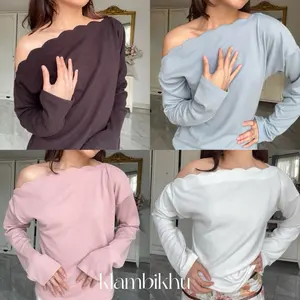 KLAMBIKHU - [NEW LAUNCH] Scallop One Shoulder Knit Casual Nyaman Top Tidak Nerawang Halus