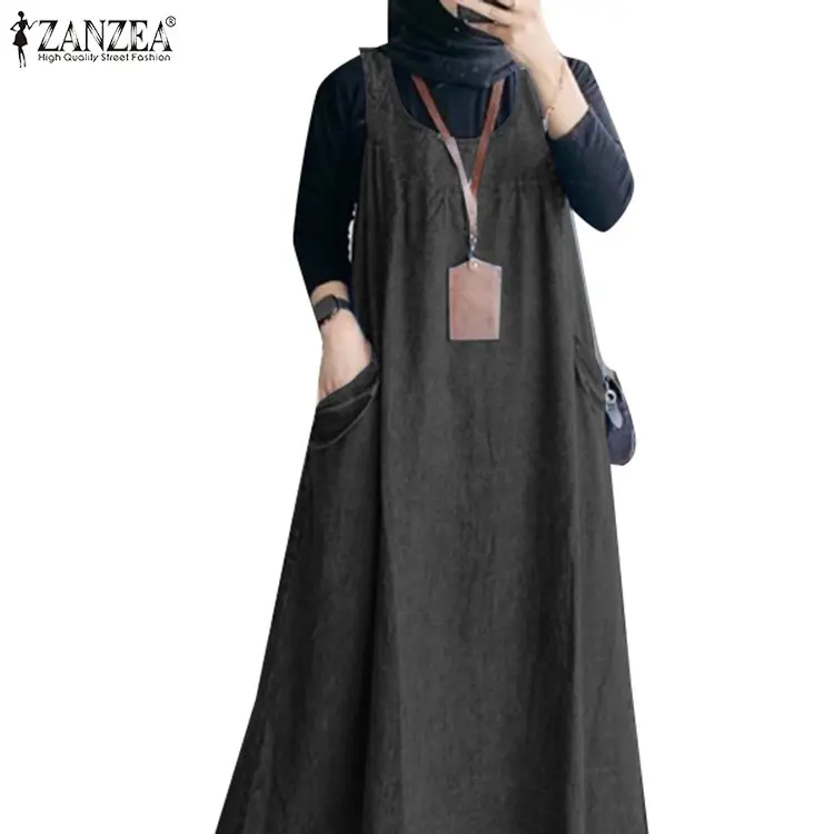 denim dress muslimah malaysia Modern Muslim Women's Relaxed Denim Maxi Dress