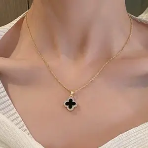 K02 - Kalung Liontin Clover Semanggi Titanium - Aksesoris Perhiasan Permata - Perhiasan Pesta Untuk Hadiah - Anti Karat