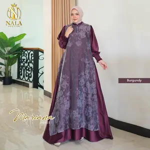 Mariana Dress Silk Sutra Premium Mix Organza Tencel Import Ziper Depan motif bungan tangan smoke Cantik Panjang Pesta Mewah Simple Nyaman Gamis Kondangan Motif Lembut