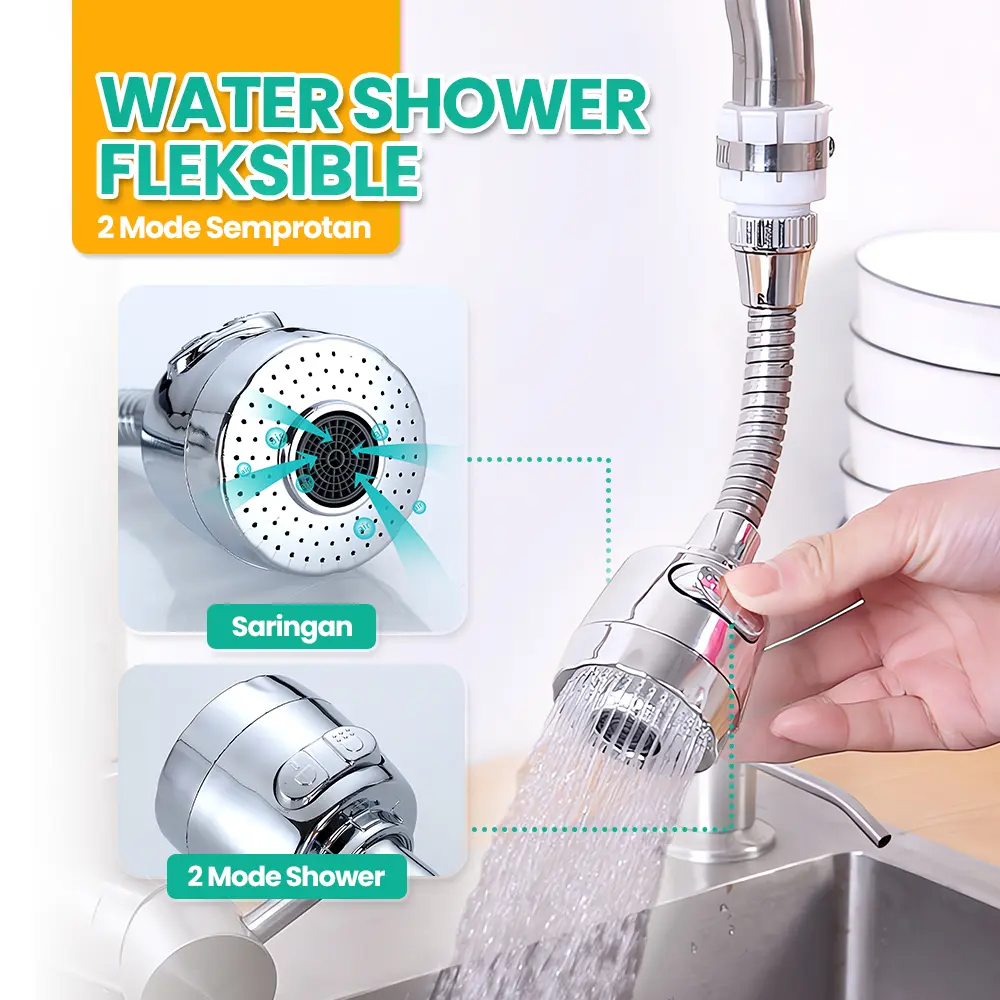 【Stok Tersedia+Kualitas Tinggi】Kepala Keran Dapur Bergerak dengan 3 Mode, Kepala Semprotan Keran 360° Putar, Anti Ciprat, Penguat Tekanan Air, dan Penghemat Air, Tiga Mode: Semprotan, Semprotan + Pulsa, Pulsa