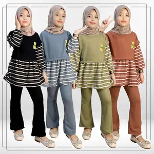 Setelan Celana Cutbray Anak Violy GOGOFASHION 798 Bahan Knit Salur