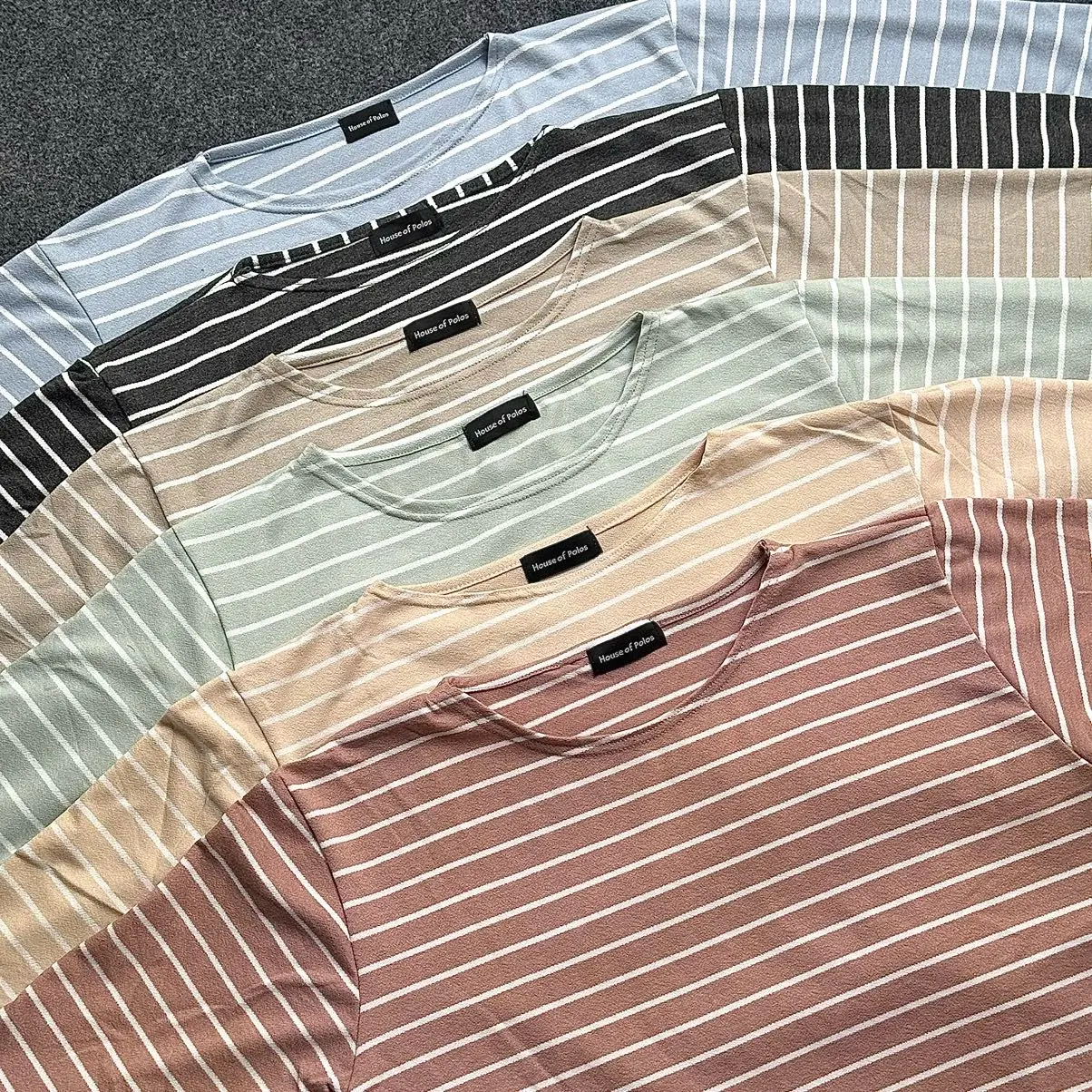 Atasan Stripe Wanita Kaos Salur Oversized Tangan Panjang