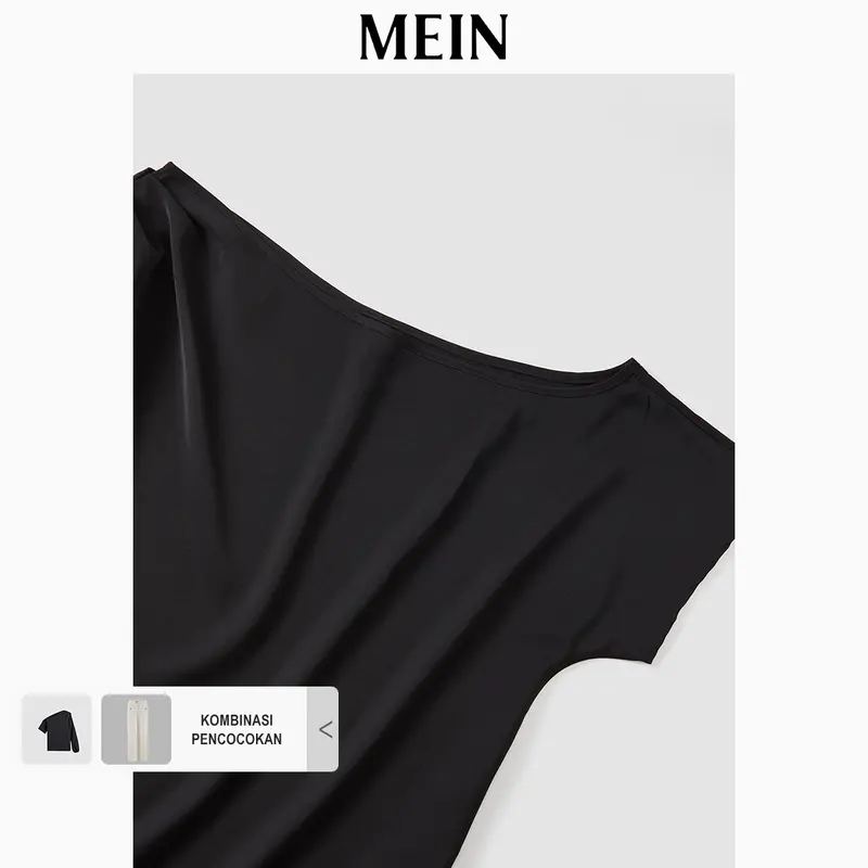 [MEIN] Elegant Kaos Off Shoulder Wanita Baju Atasan Lengan Panjang Hitam Top Cewek Basic Casual 4371 4