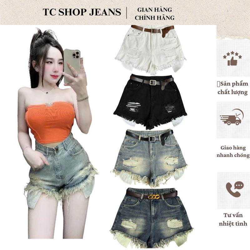 TCSHOPJEANS QUẦN SHORT JEAN BIGSIZE RÁCH TUA RUA LÒI TÚI CÁ TÍNH 4 MÀU BASIC CHẤT JEAN QC MỀM MỊN MÃ 10030