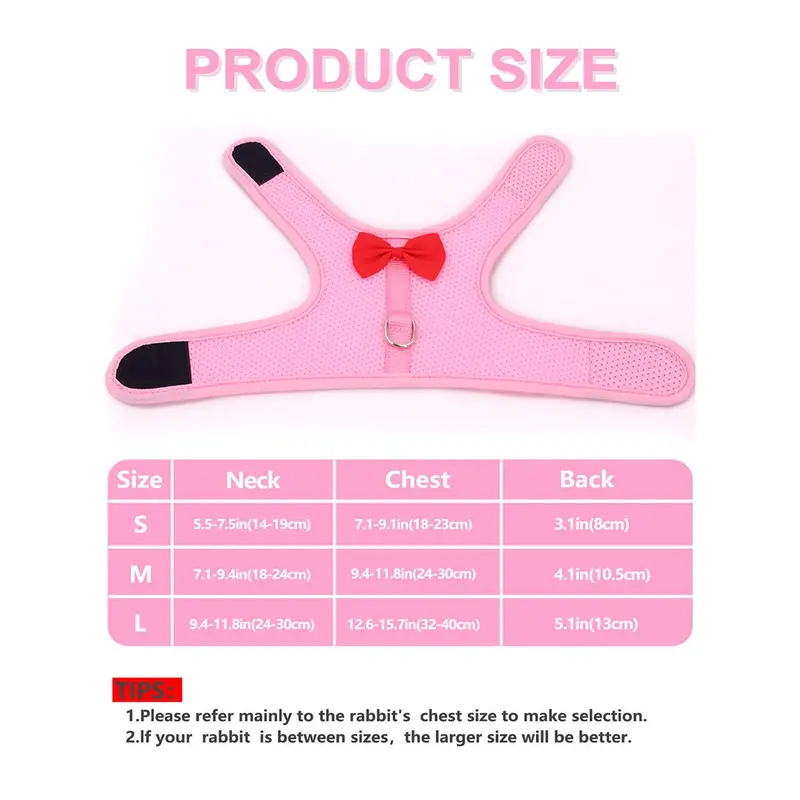 Bow Design Rabbit Harness With Leash, Adjustable Breathable Rabbit Harness, Pet Supplies For Indoor and Outdoor Walking, Small Animal Supplies 4