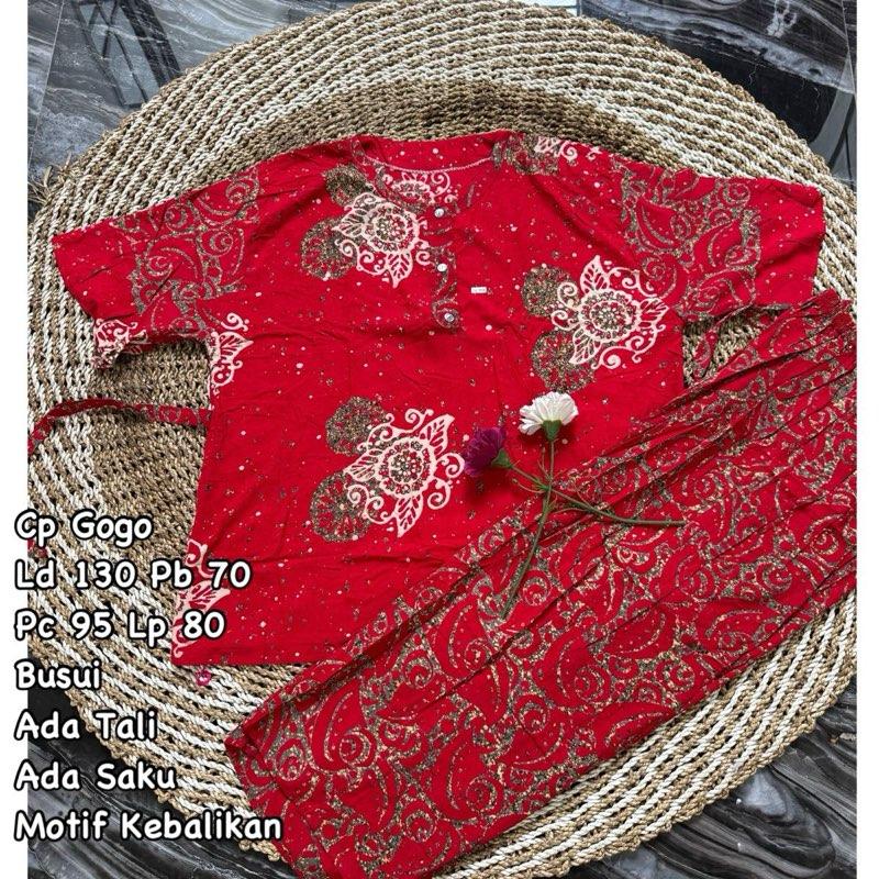Setelan Cp Gogo Ld 130 Lengan Pendek Saqueena Batik Baju Busui Celana Kancing Motif Rayon Wanita Panjang Piyama Tidur 1