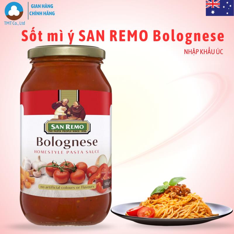 Sốt mì Ý Spaghetti San Remo hũ 500g vị Bolognese bò bằm & Cà chua