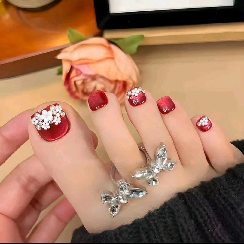  Mã J107_ Nail Box chân mắt mèo xinh đẹp bộ 24 móng chân giả dành cho Nữ + được kèm phụ kiện keo dán 