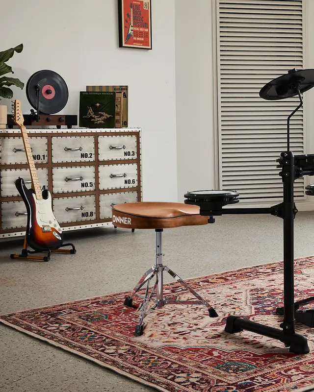 Donner DT-50 Adjustable Saddle Drum Throne with Padded Seat and Drumsticks 6