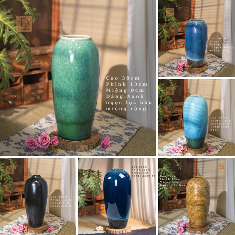 [HÀNG LOẠI 1] BST lọ hoa Bát Tràng dáng bom cao nhiều màu để cắm hoa tuyết mai, mộc lan, bình gốm trang trí Decor Phòng