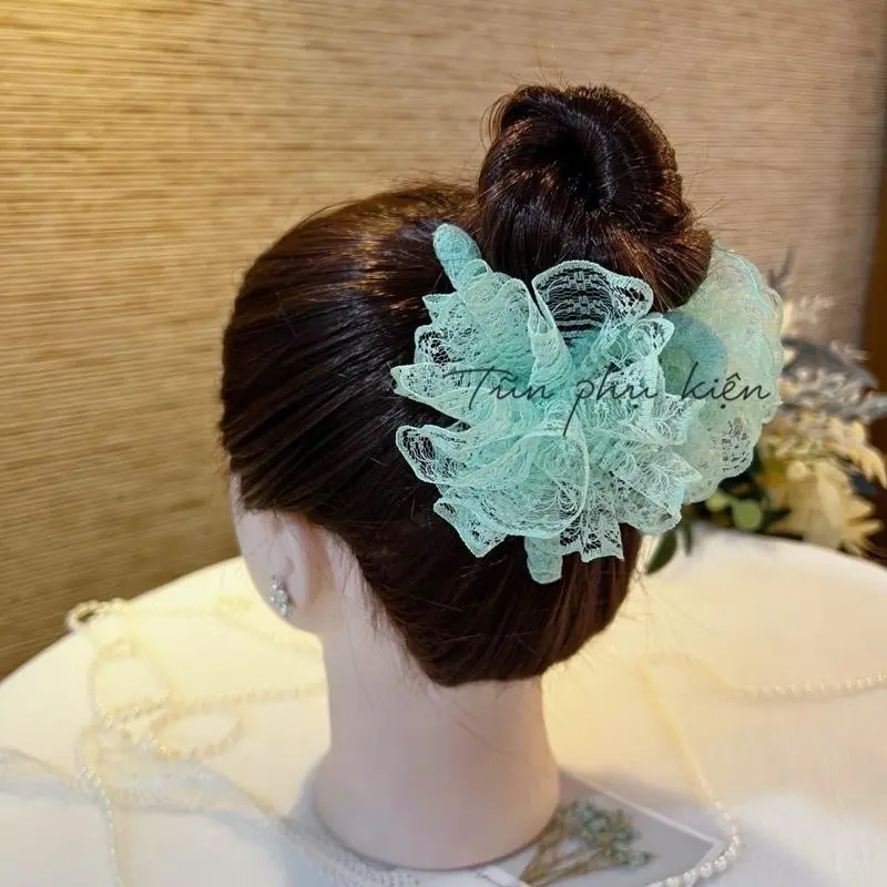 (Kẹp dọc 11-13cm) Kẹp tóc hoa ren bồng bềnh xinh xắn, màu pastel ngọt ngào, đáng yêu - Hàng thiết kế của Tũn 8