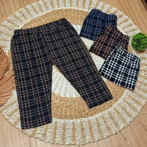 Celana 3/4 Crepe Melar Motif Kotak Lipit Tengah Bahan Crepe Melar Nyaman