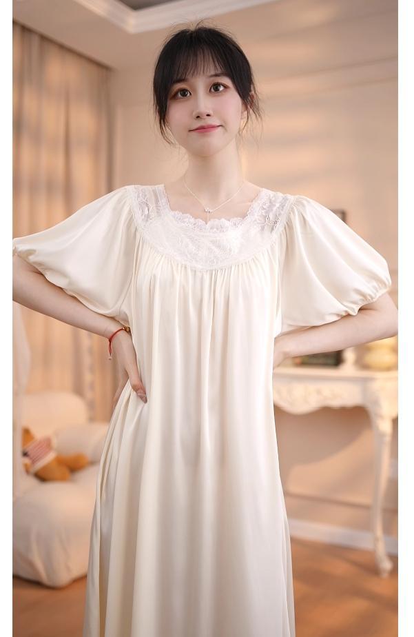 Product Introduction of Loose solid color nightdress thin style simple lace palace style slim fashion temperament summer elegance 4