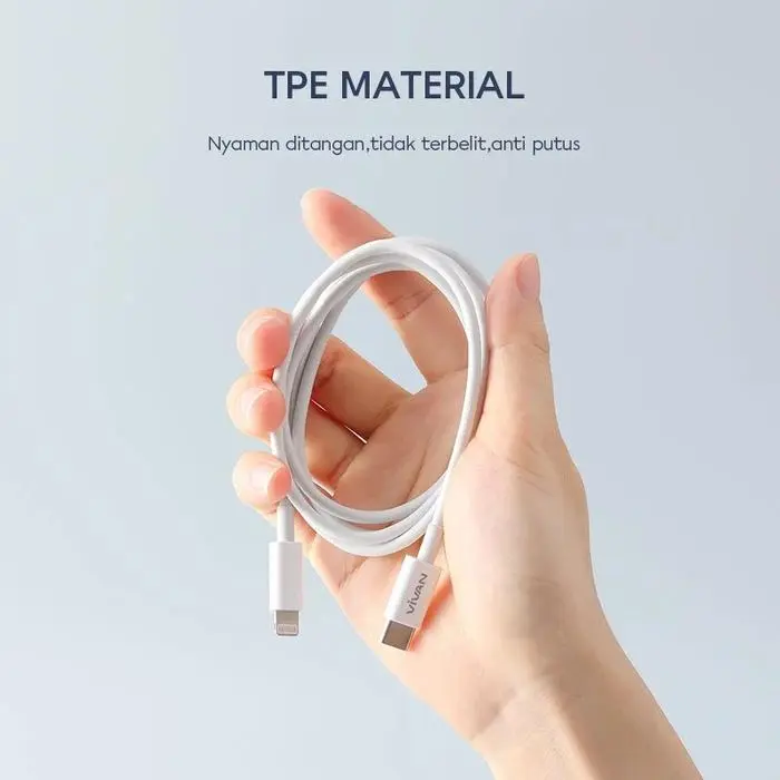 VIVAN KCL100S KABEL DATA USB TYPE-C TO LIGHTNING/IPHONE WHITE 1 METER 2,2A 20W FAST CHARGING POWER DELIVERY